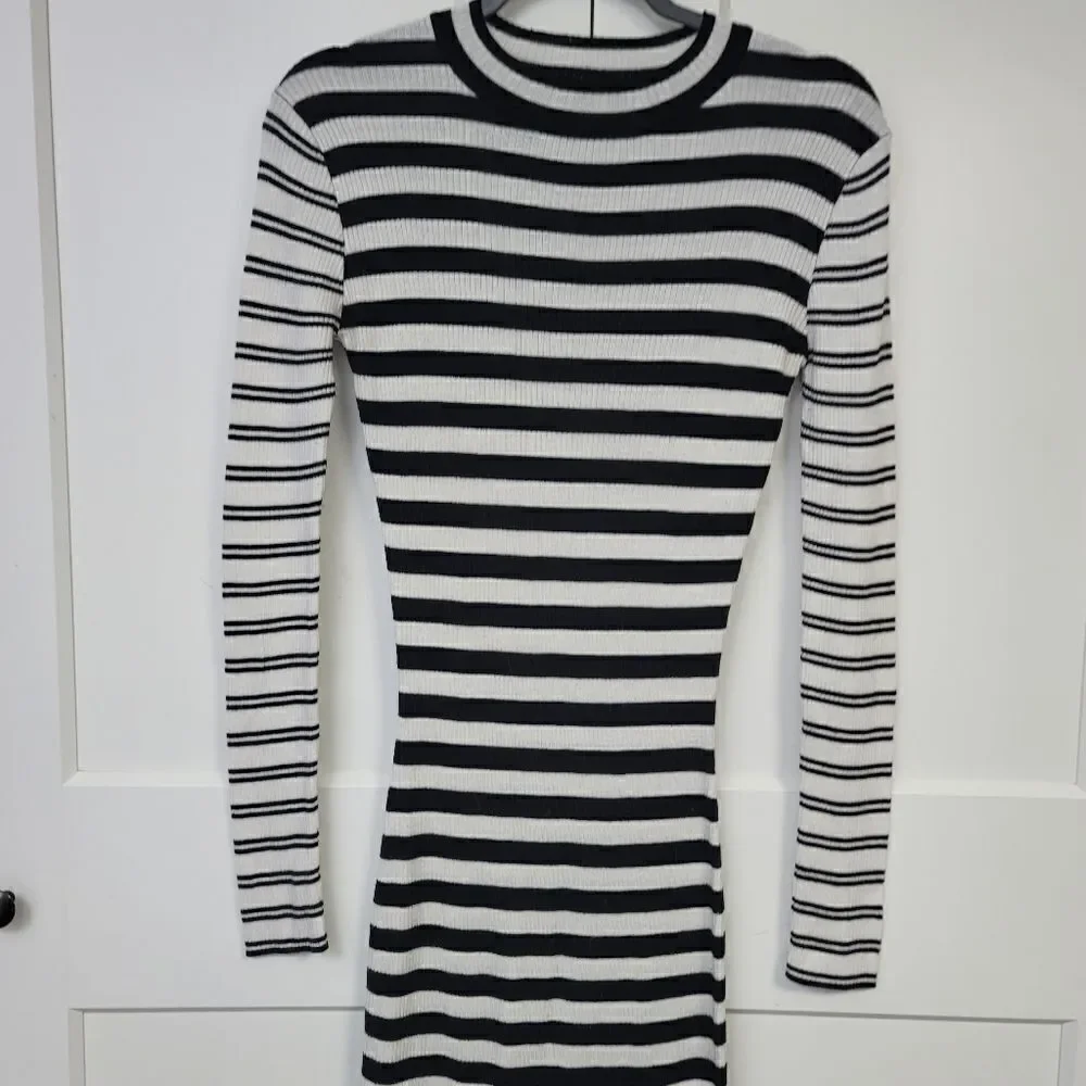 DO+BE ribbed stripped midi long sleeve dress, medium